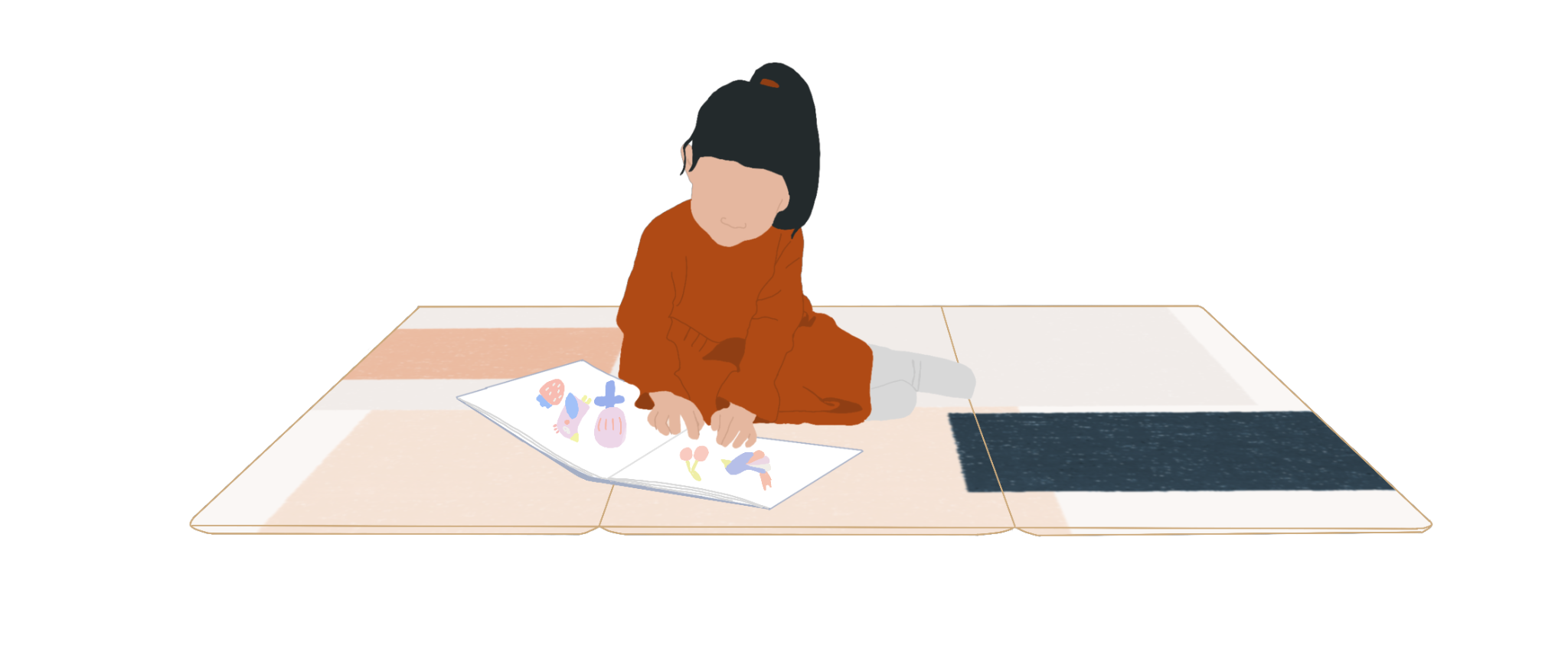 illustration d'une petite fille qui lit un livre sur le tapilou Image